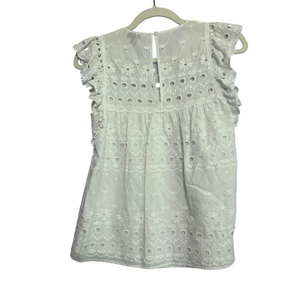 Kate Spade Eyelet Ruffle Shell Fresh White Summer Top Flutter Sleeve Size Small - Picture 4 of 7
